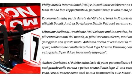 Mission Winnow: Ordinanza del Tribunale di Le Mans del 15 Maggio 2019, contro Ducati e Philip Morris