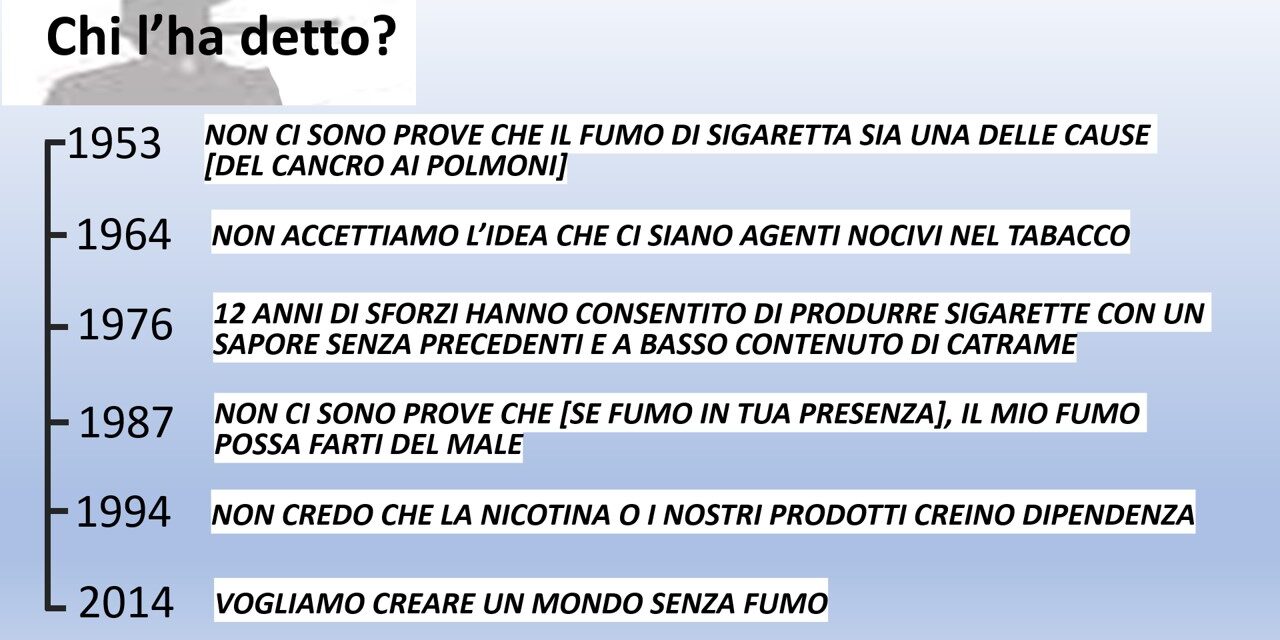 Decenni di bugie dimostrano che non ci si può fidare delle aziende del tabacco