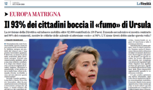 Ritaglio titolo del quotidiano La Verità sulla consultazione pubblica UE del tabacco